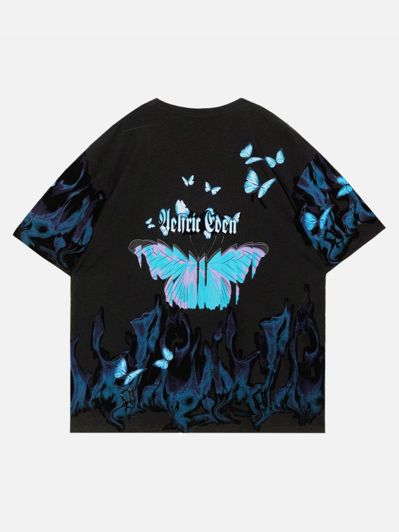 T Shirts Aelfric Eden Blue Flame Butterfly Tee Noir | NYA-07221823